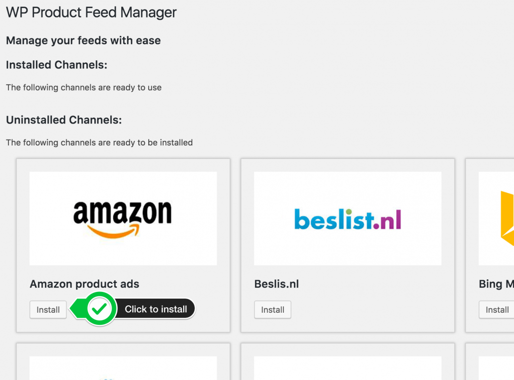 Click to install the channel template